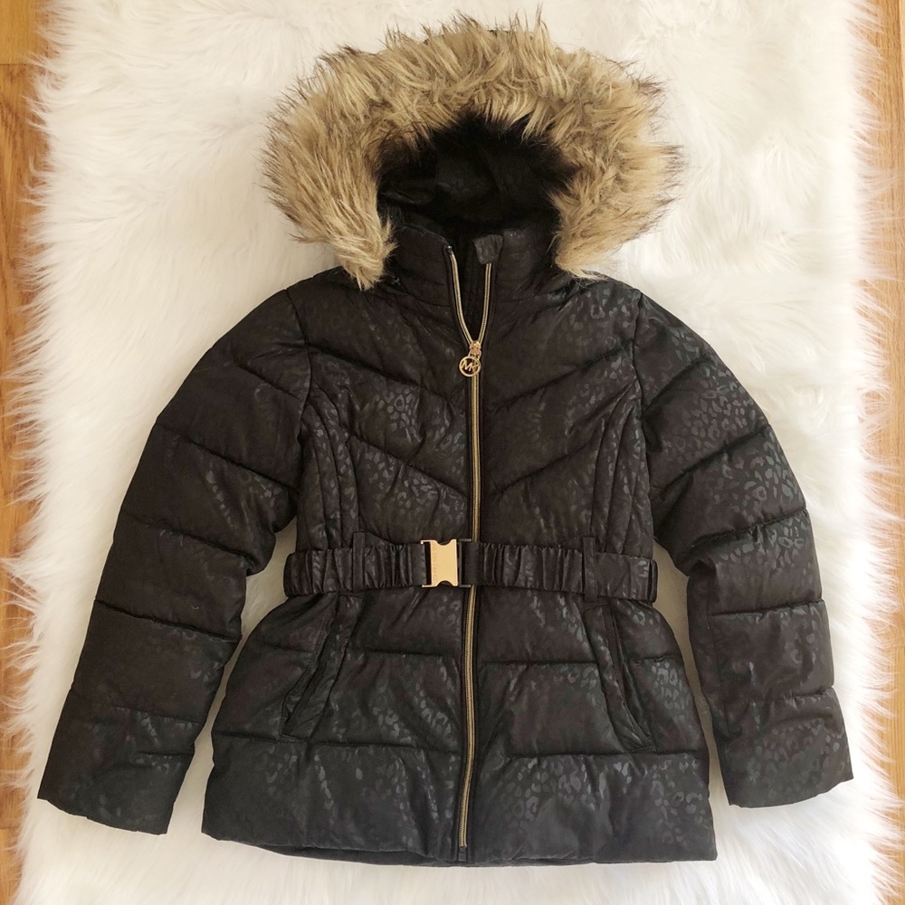 Michaels Kors black leopard puffer coat